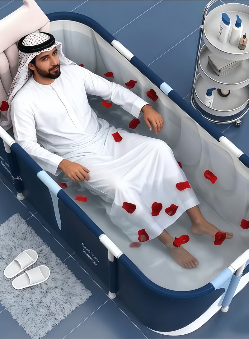 شو وو حوض استحمام محمول، حوض استحمام قابل للطي، حوض استحمام كبير قابل للطي ومقاوم للماء، حوض استحمام متعدد الطبقات، حوض استحمام ساخن مناسب لكابينة الاستحمام، أحواض استحمام قابلة للطي غير قابلة للنفخ، أحواض استحمام عائلية، حوض استحمام عائلي (أزرق، 140*50*55 سم) - Image 1